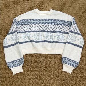 NEW Pacsun LA Hearts Cropped Fair Isle Sweater size Small White Blue
